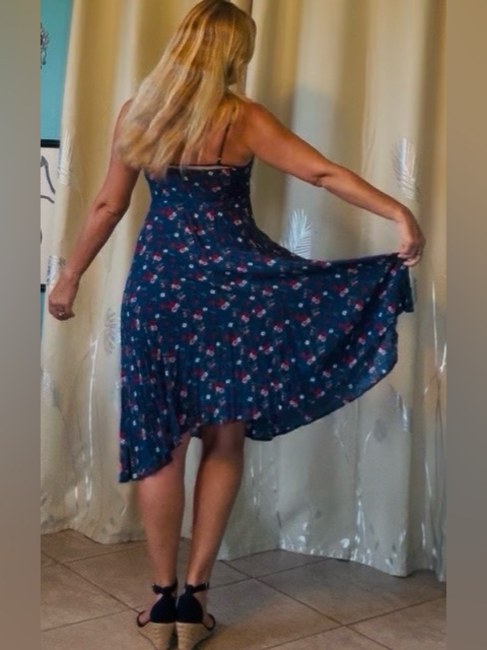 Lulu's Blue Floral Slip Midi Dress with Delicate Floral Accents - Picture 5 of 12